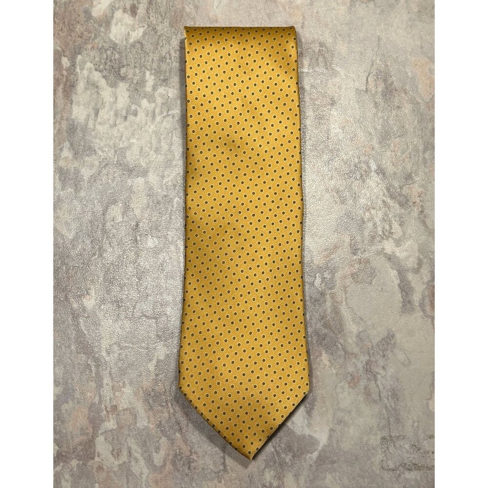 Barcelino Italy Men's Polka Dot Silk Necktie in Gold/Gray